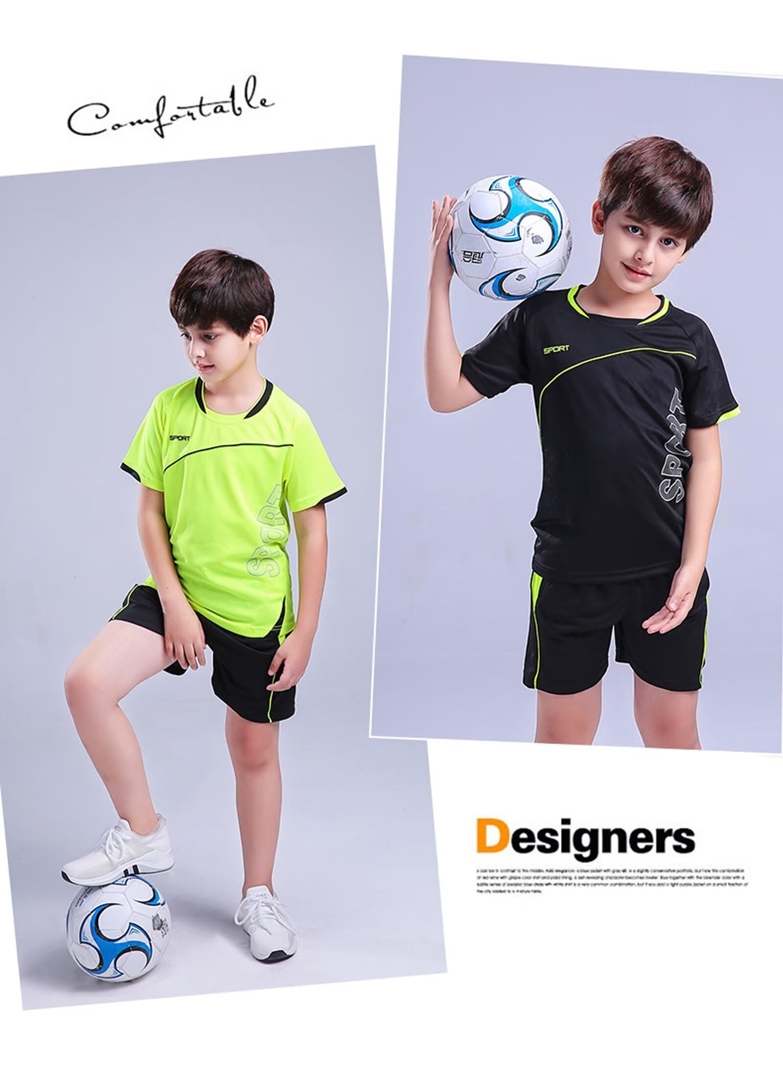 Maillot de Foot Enfant Maillots Domicile et Extérieur Soccer Jersey Ensemble Football Enfant Garçons Vêtement Sport Entrainement T-Shirt et Short Set