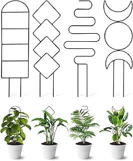 4 Pack Indoor Climbing Plant Trellis, Small Trellis for Potted Plants Outdoor, Metal Garden Trellis Plant Support Trellis with Different Patterns for Vine Ivy Flower (Black)