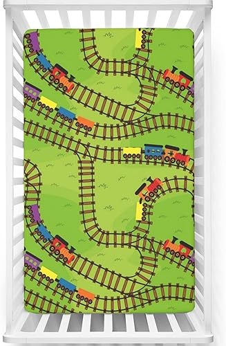 Sábana bajera ajustable para cuna con temática de tren, sábana bajera estándar para cuna, suave y elástica, ideal para habitación de niños o niñas o