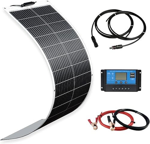 XINPUGUANG Panel solar flexible de 100 W, kit de sistema de 12 V, cables de controlador de carga de 10 A con clip de cocodrilo, cables de conector