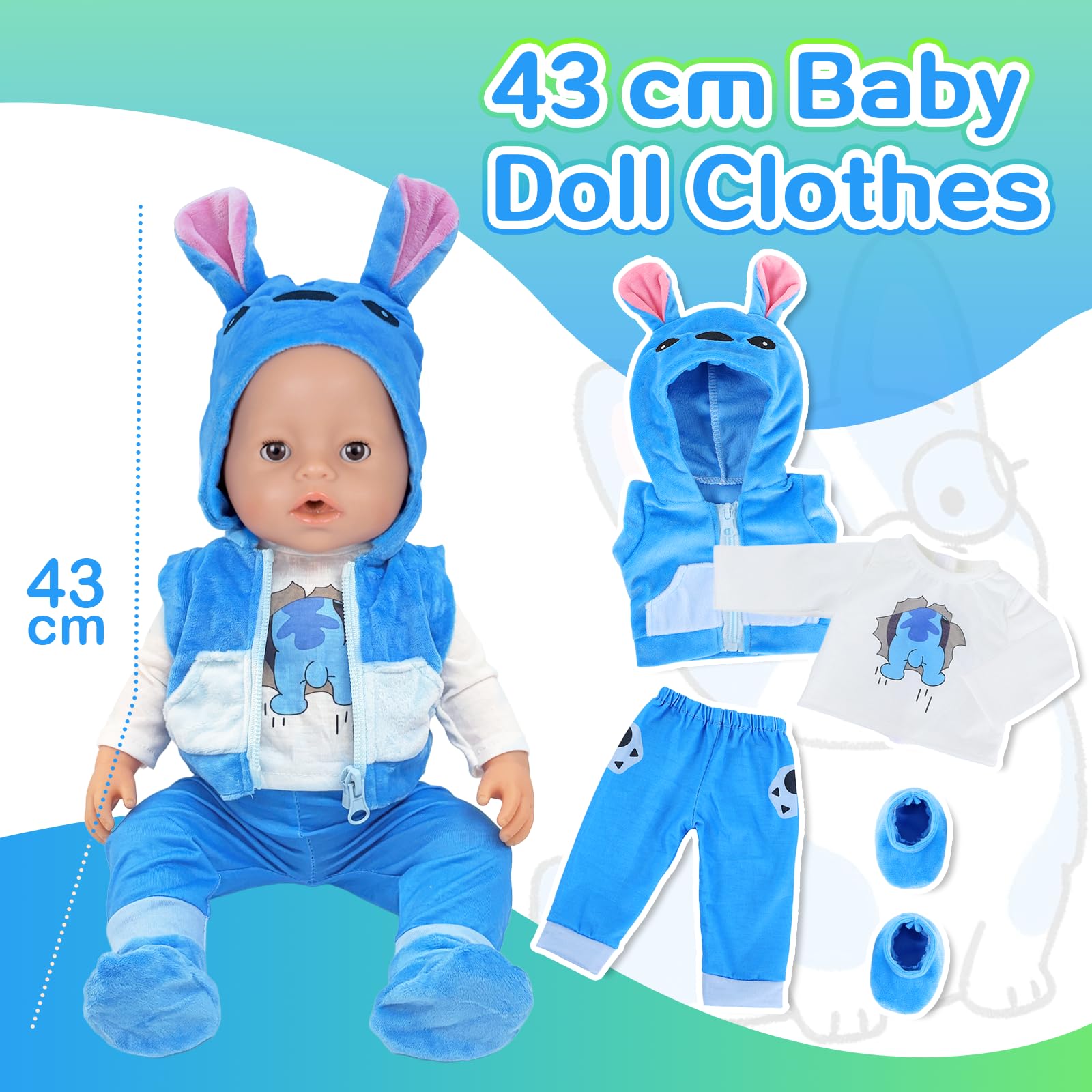4 Pcs Baby Doll Clothes for 14-18Inch Baby Doll, Alien Dog Doll Outfits with Jacket Waistcoat Trousers Socks - Image 4