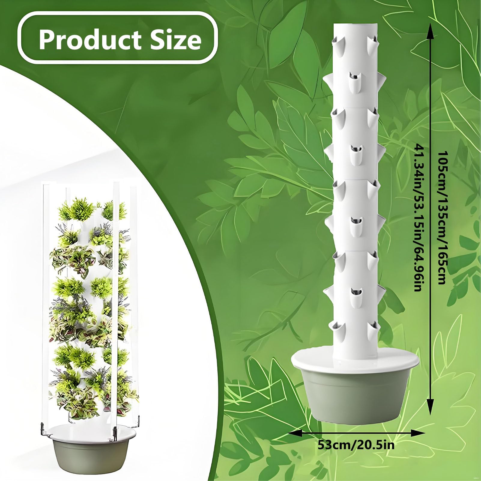 Torre hidropónica, Kit Completo de Torre hidropónica, Torre hidropónica Vertical para Exteriores, Agricultura Vertical, Kit de Cultivo hidropónico para jardín Inteligente NoLight-20.5 * 65.0in