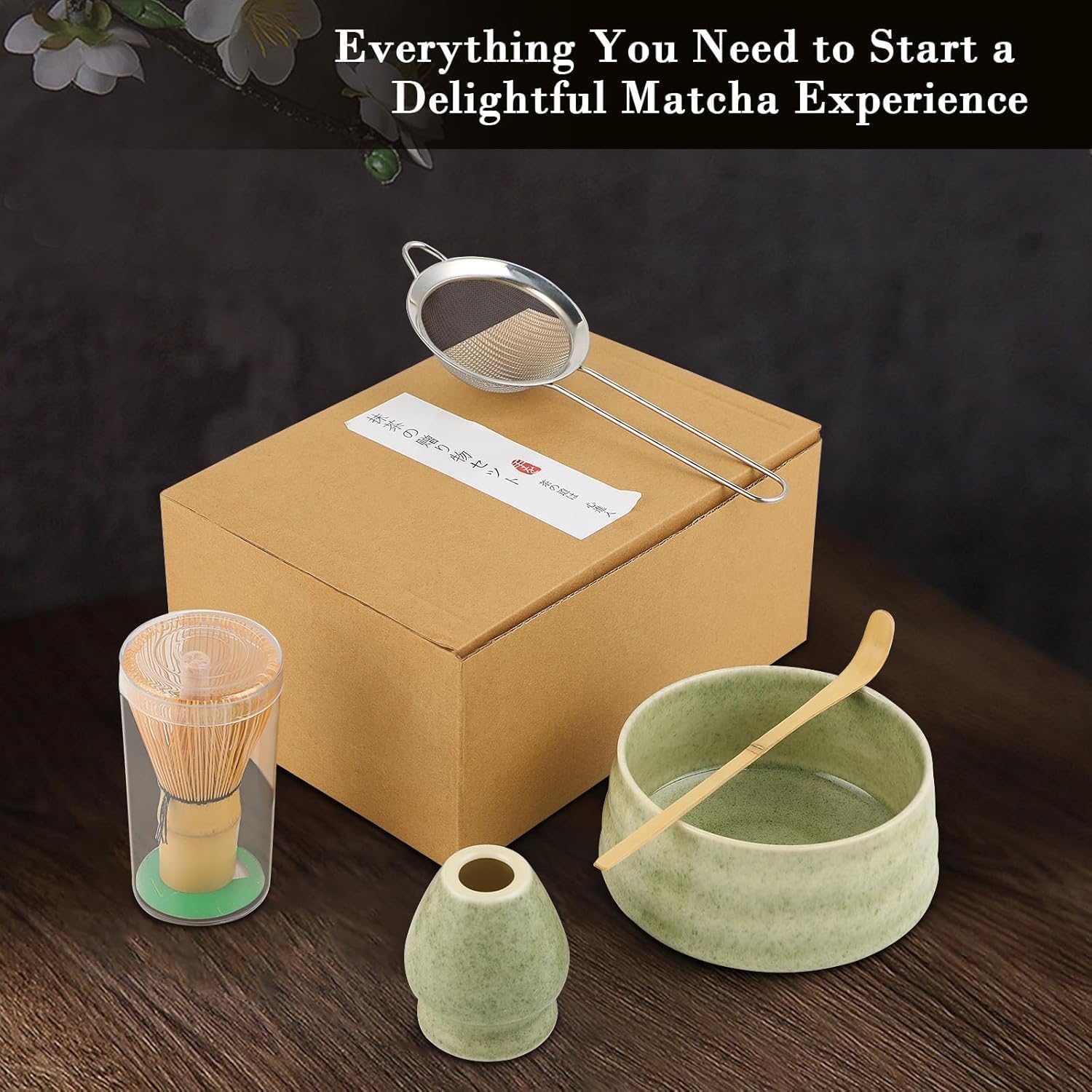Matcha whisk - Matcha Set - Matcha bowl with spout scoop - Matcha whisk holder-Japoński zestaw