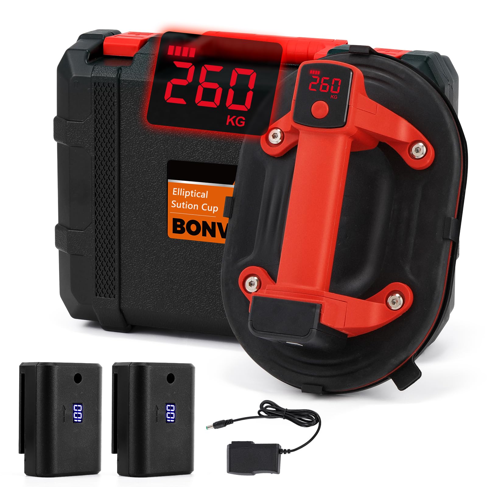 Bonvoisin Ventosa para Azulejos Eléctrica, Capacidad de Carga 260kg/573lbs, Batería de Litio 3000mAh, Gran Área de Succión, Indicador de Nivel de Batería, para Azulejos/Vidrio/Mármol/Acero (EU)