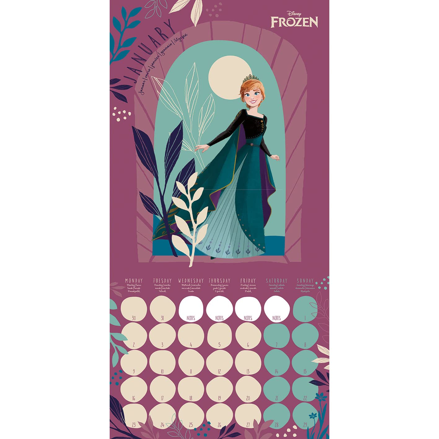 Image secondaire de Calendrier 2023 Disney La Reine des neiges, produit officiel avec une vue mensuelle, 30 cm x 30 cm