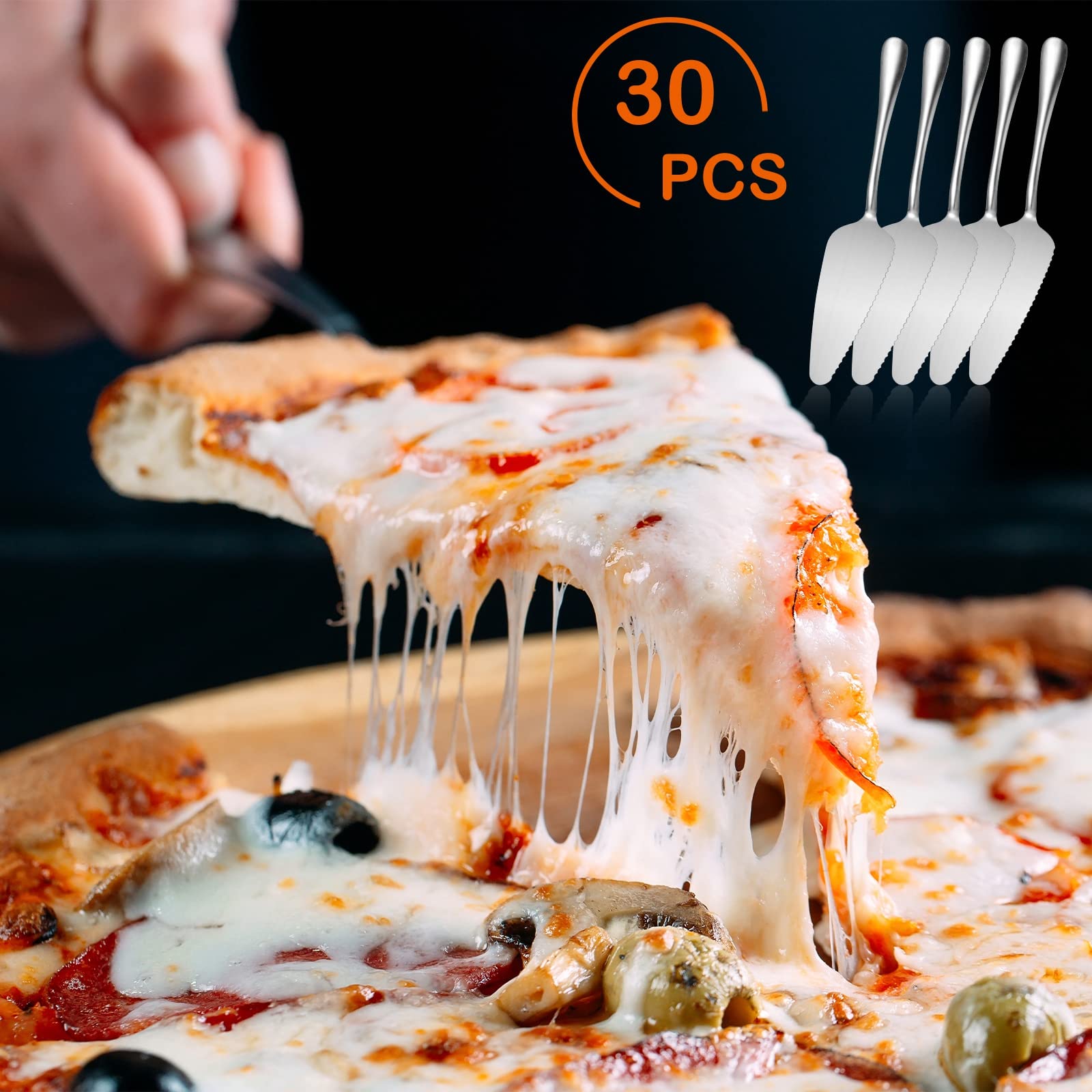 30 Stück Tortenheber aus Edelstahl für Kuchen, Kuchen, Gebäck, rustikaler Tortenheber, professioneller Tortenspachtel, Kuchen-Servierutensil für Pizza, Dessert, Käse, Schneiden, 22,9 cm, Silber