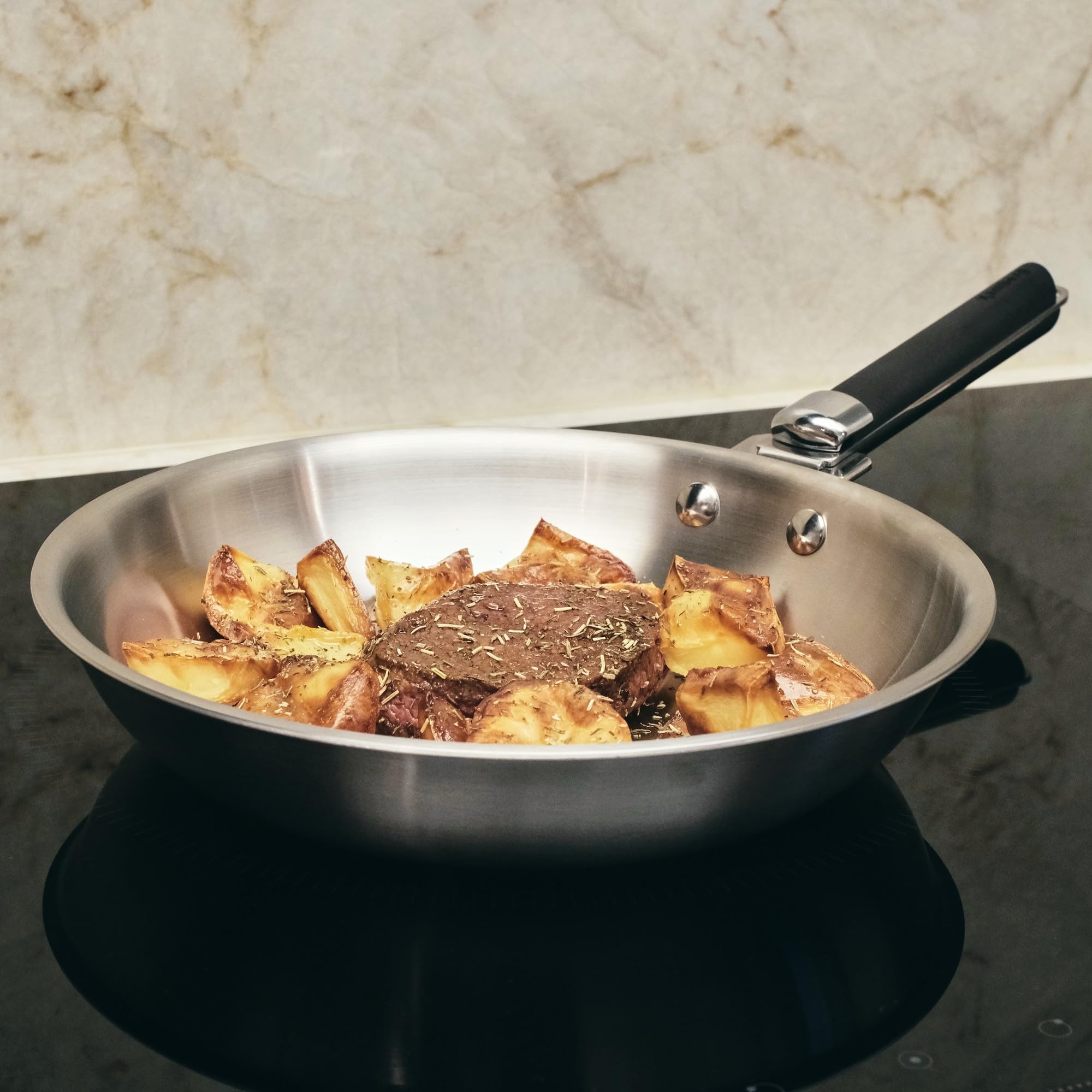 Kamberg - Padella in acciaio inox 30 cm manico rimovibile - Acciaio inossidabile 18/10 Triply - Tutti i piani cottura tra cui induzione e forno