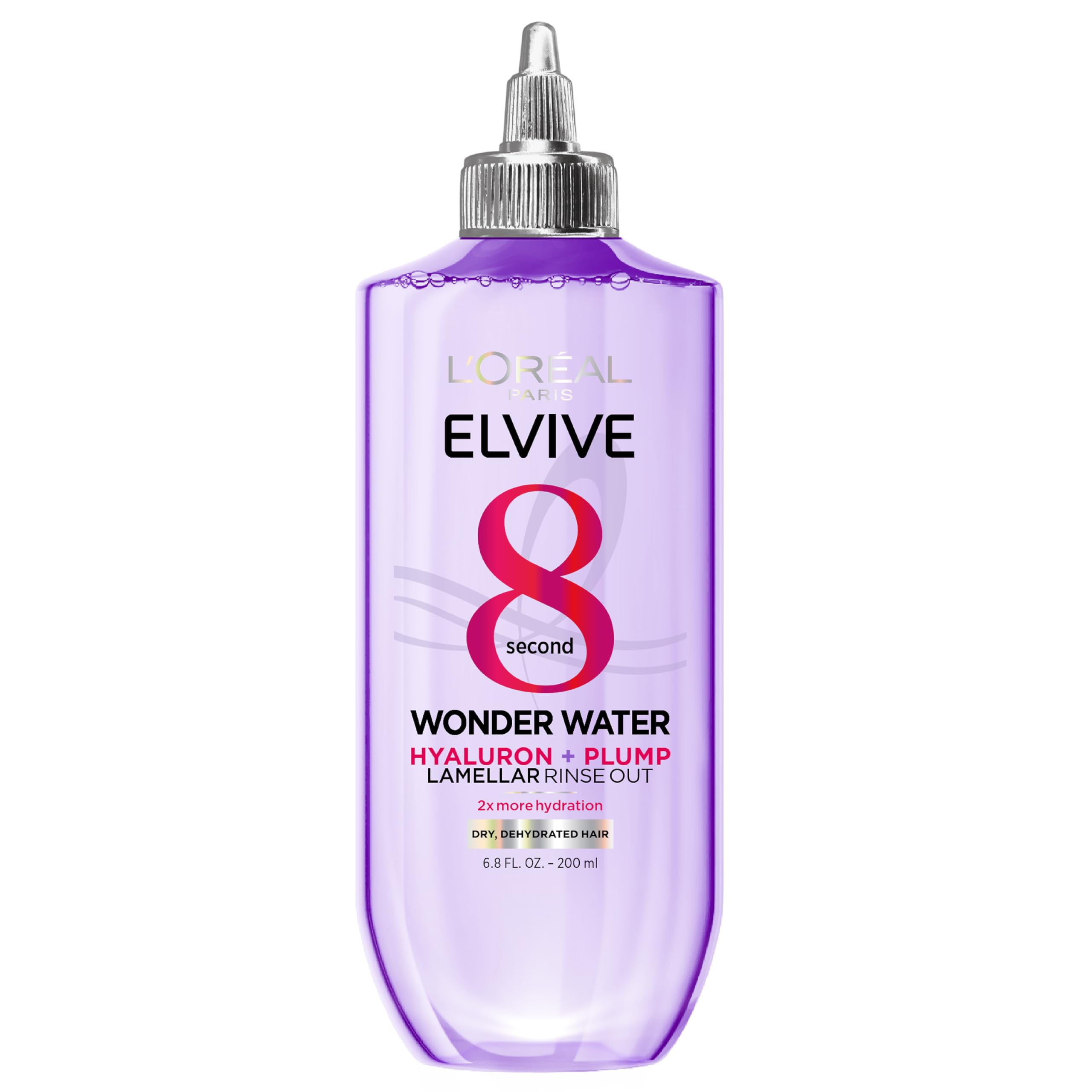 L'Oreal Paris Elvive Hyaluron Plump Flash Hydration Wonder Water Hair Rinse, 8 Second Hydrating Hair Care Treatment for Soft, Shiny Hair, 6.8 Fl Oz