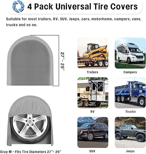Miniatura 5 de OutdoorLines Juego de 4 fundas impermeables para neumáticos para exteriores, a prueba de rayos UV, resistente al viento, protector de neumáticos