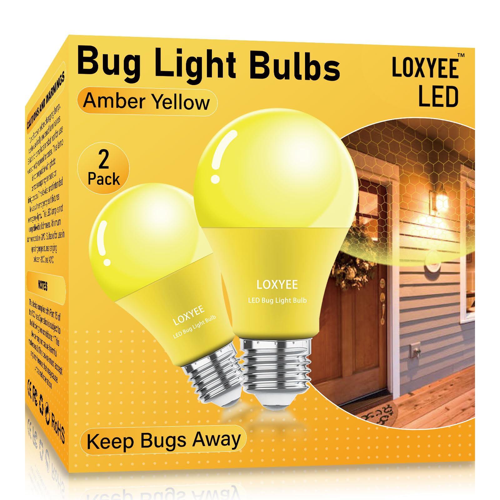Amber LED Bug Light Bulbs Outdoor,9W(80W Equivalent) Bug Light for Outside 2000K, E26 Base Flood Light Bulbs for Porch Lights,Hallway Lighting,Decorative,No-Dimmable（2 Pack）