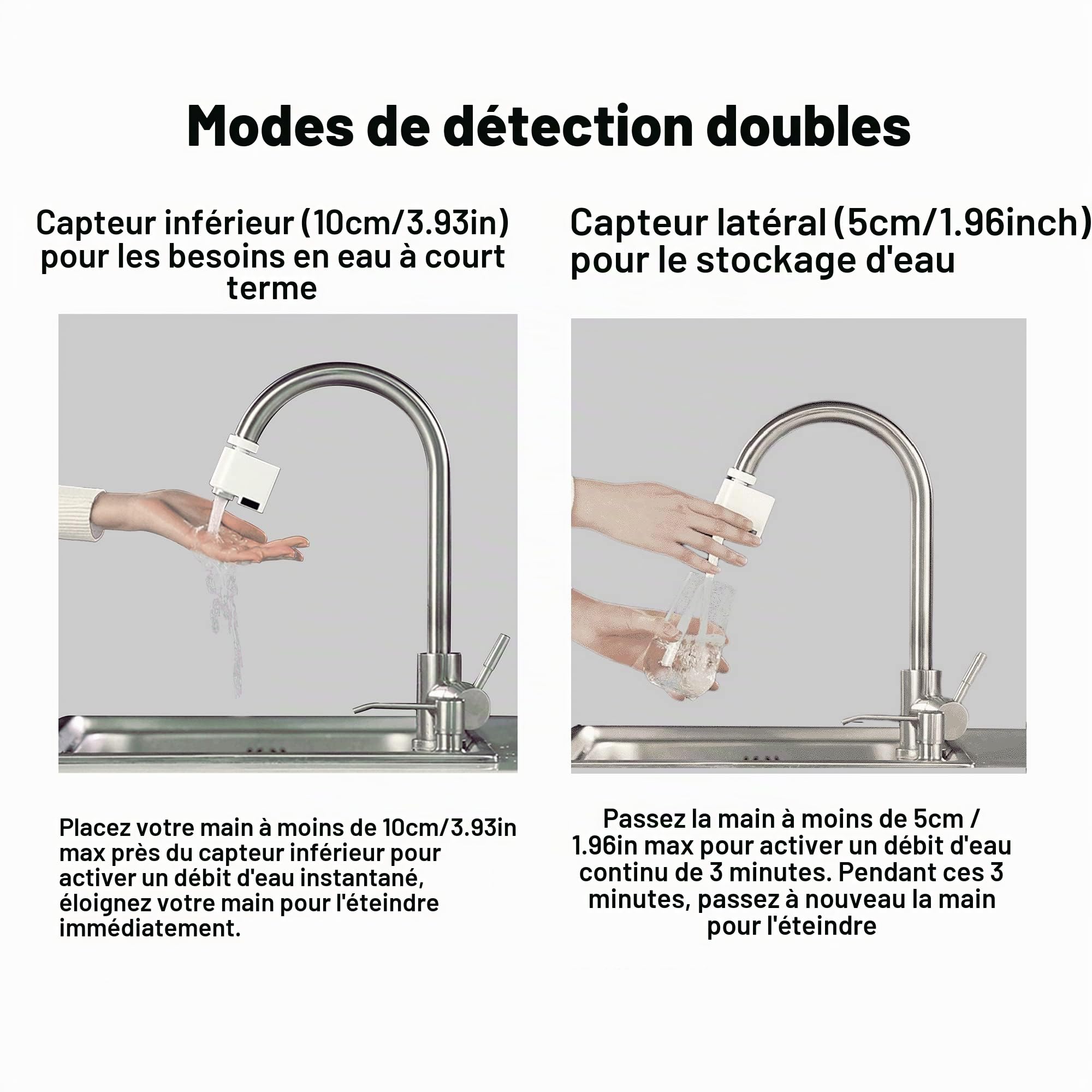 YICI Adaptateur de robinet sans contact Smart Sensor Robinet pour cuisine salle de bain Capteur infrarouge automatique avec protection anti-trop-plein Facile à installer