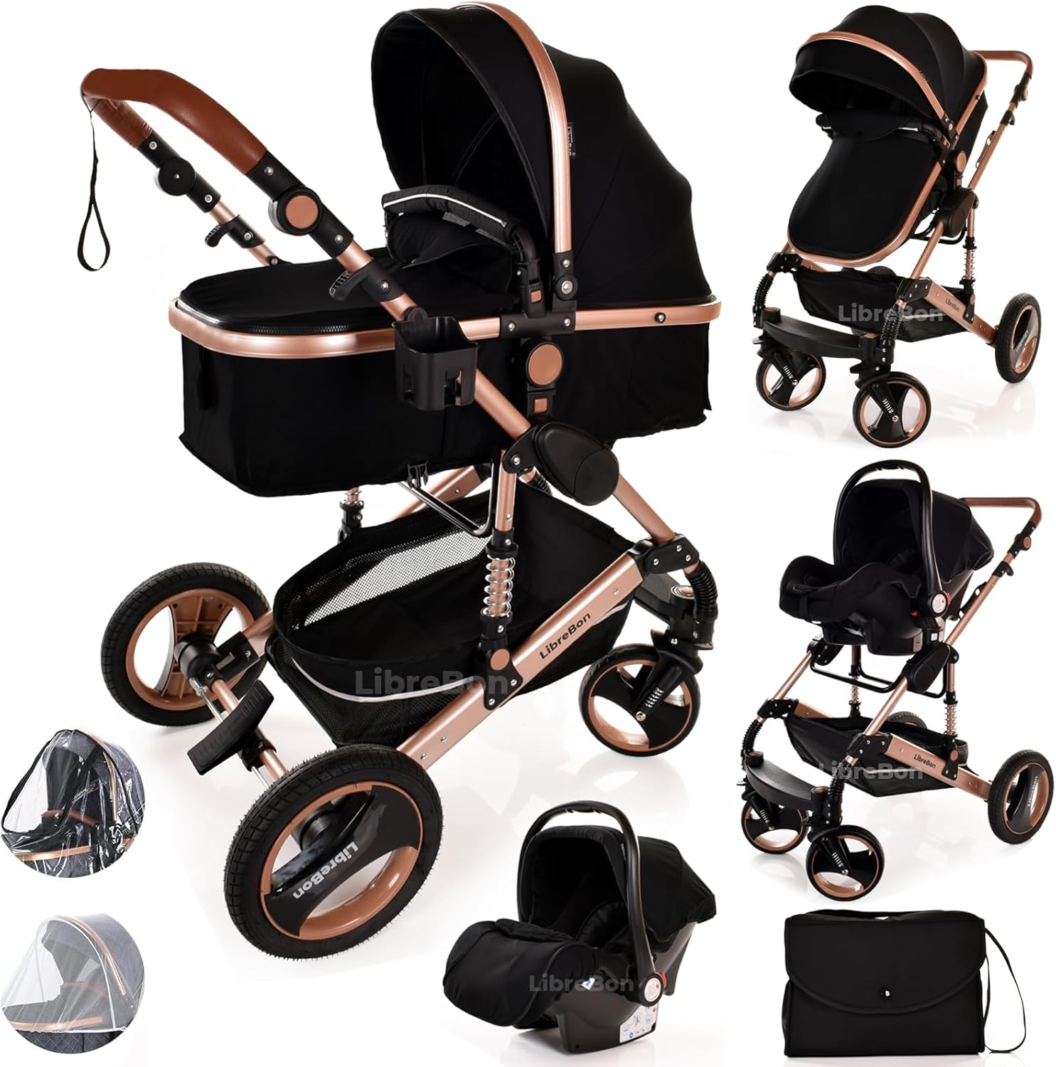 Baby Stroller 3 in 1 Pram Pushchair Buggy Child Lightweight Folding Stroller 3 in 1 Travel