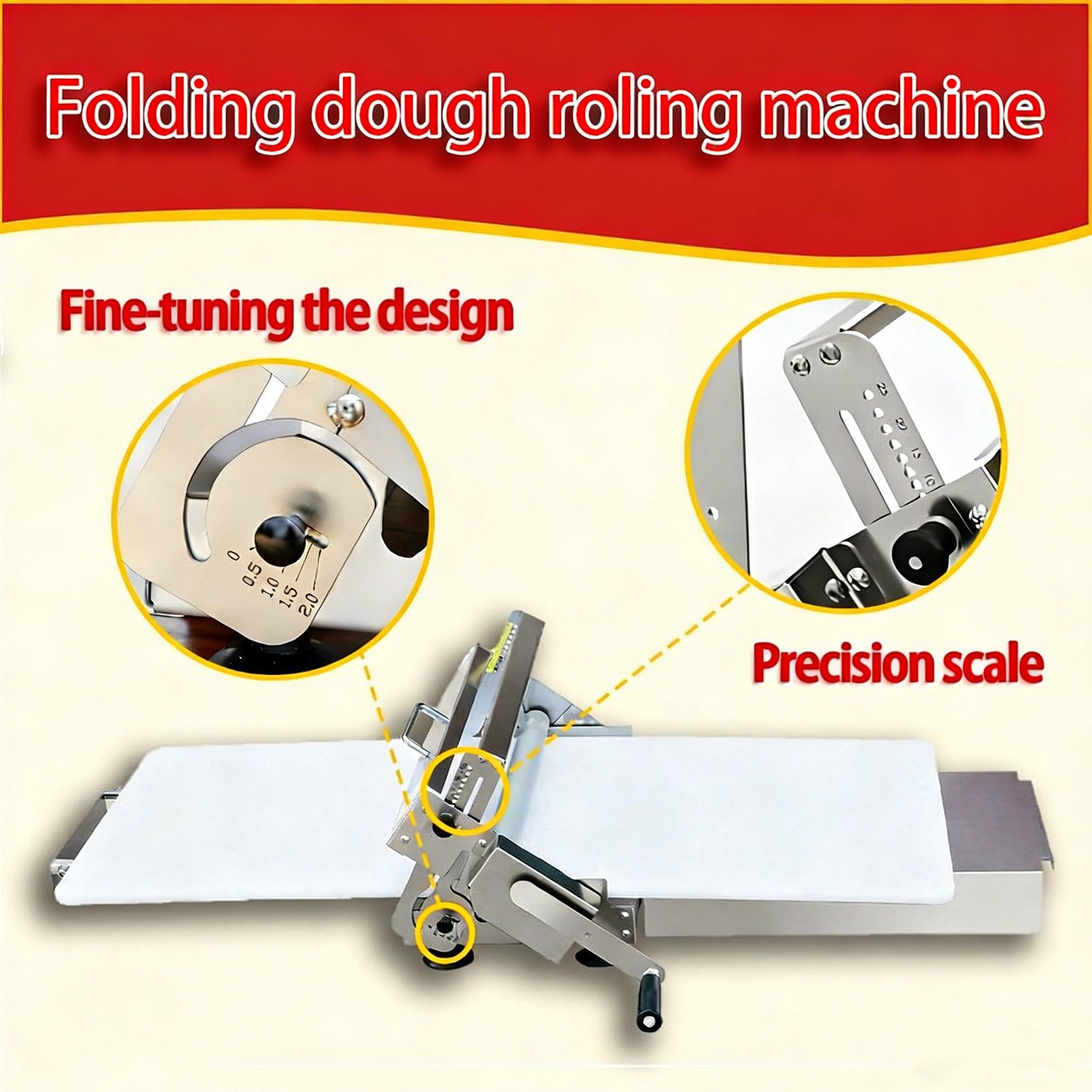 Máquina para Laminar Masa Plegable | Prensadora Manual para Masa de Hojaldre, Croissants y Pasteles | Ajuste de Grosor para Pasta y Pizza | Equipo de Panadería para Mostrador 90×40cm