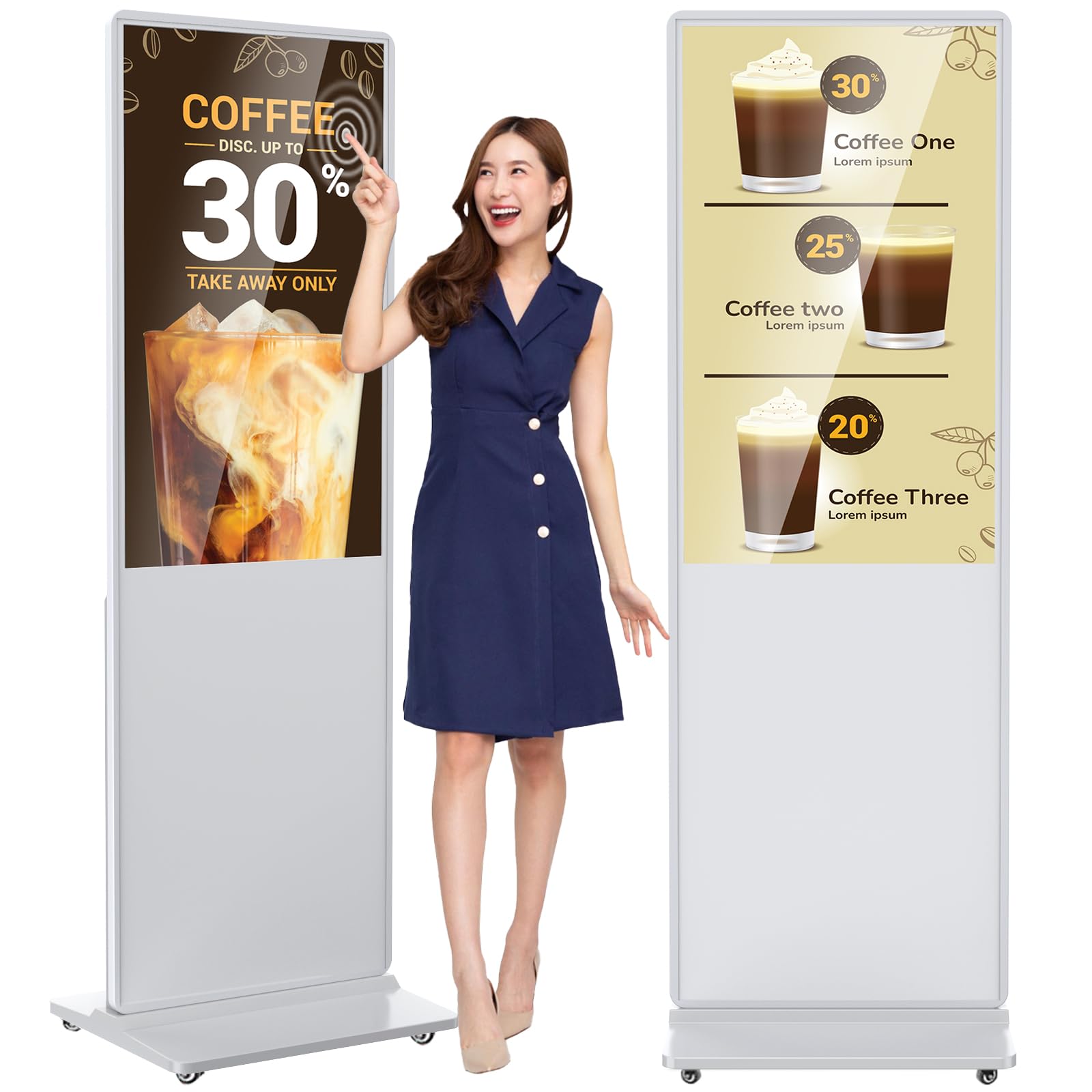 43 inch Indoor Digital Signage 2K Touchscreen IPS Floor Standing Digital Kiosks Interactive Displays with WiFi HDMI/USB Input Auto AD Player, Android OS White