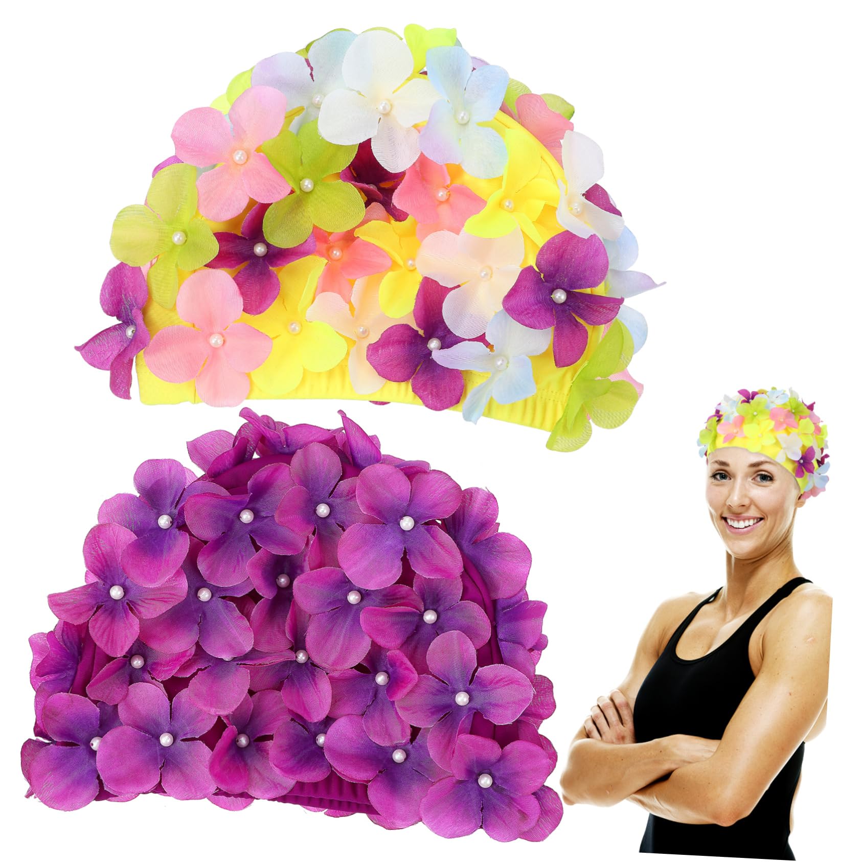 BESPORTBLE 6pièces Bonnet De Natation Fleurs Élastique pour Femmes Casquettes De Bain Réutilisables Chapeaux De Natation Confortables pour Cheveux Et Courts