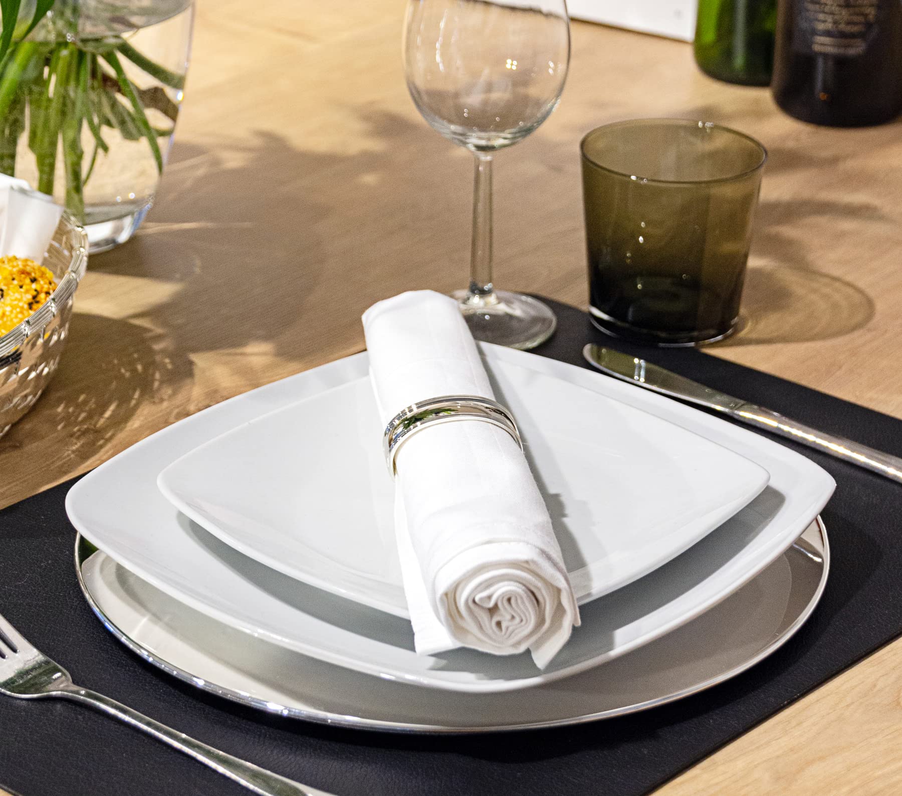 EDZARD 6er Set Serviettenring Faden, Länge 6 cm, edel versilbert, anlaufgeschützt