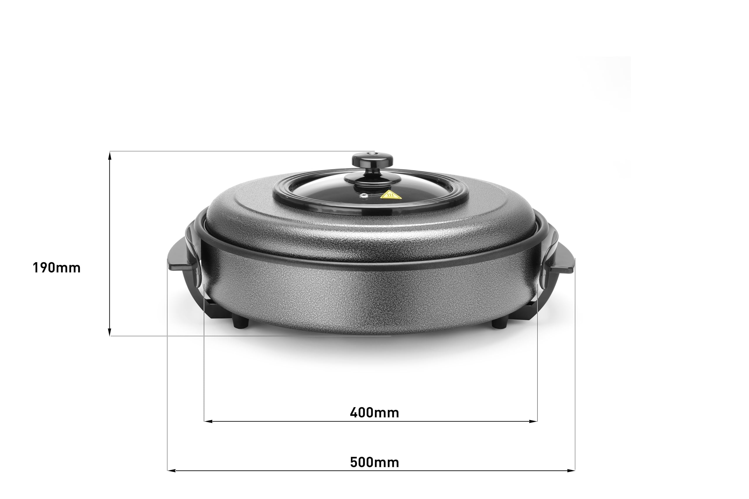 HENDI Padella elettrica multifunzione, per feste, per paella, rivestimento antiaderente, termostato, con coperchio, interno: ø40cm profondità: 5cm, 230V, 1400W, ø500x(H)190mm, alluminio