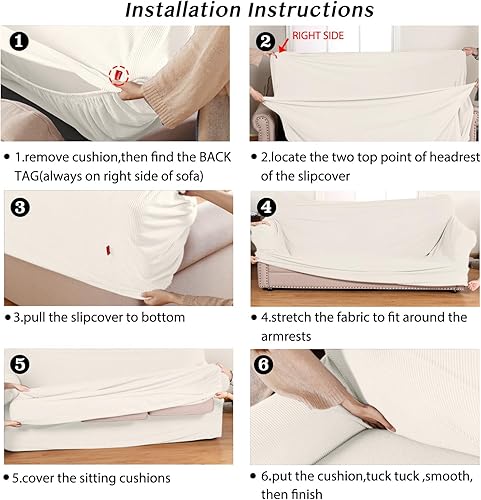 Vista 176 de Turquoize - Funda elástica para sofá de 2 piezas y 3 cojines, funda protectora lavable con elástico en la parte inferior, tela jacquard gruesa