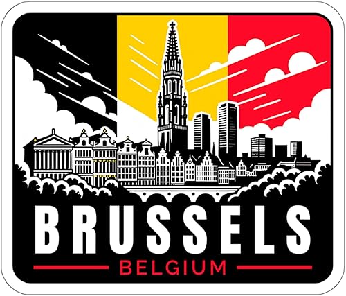Adhesivo de Bruselas de Bélgica, recuerdo al aire libre, vinilo pequeño impermeable para botella de agua, taza, libro de pasaportes, libro de