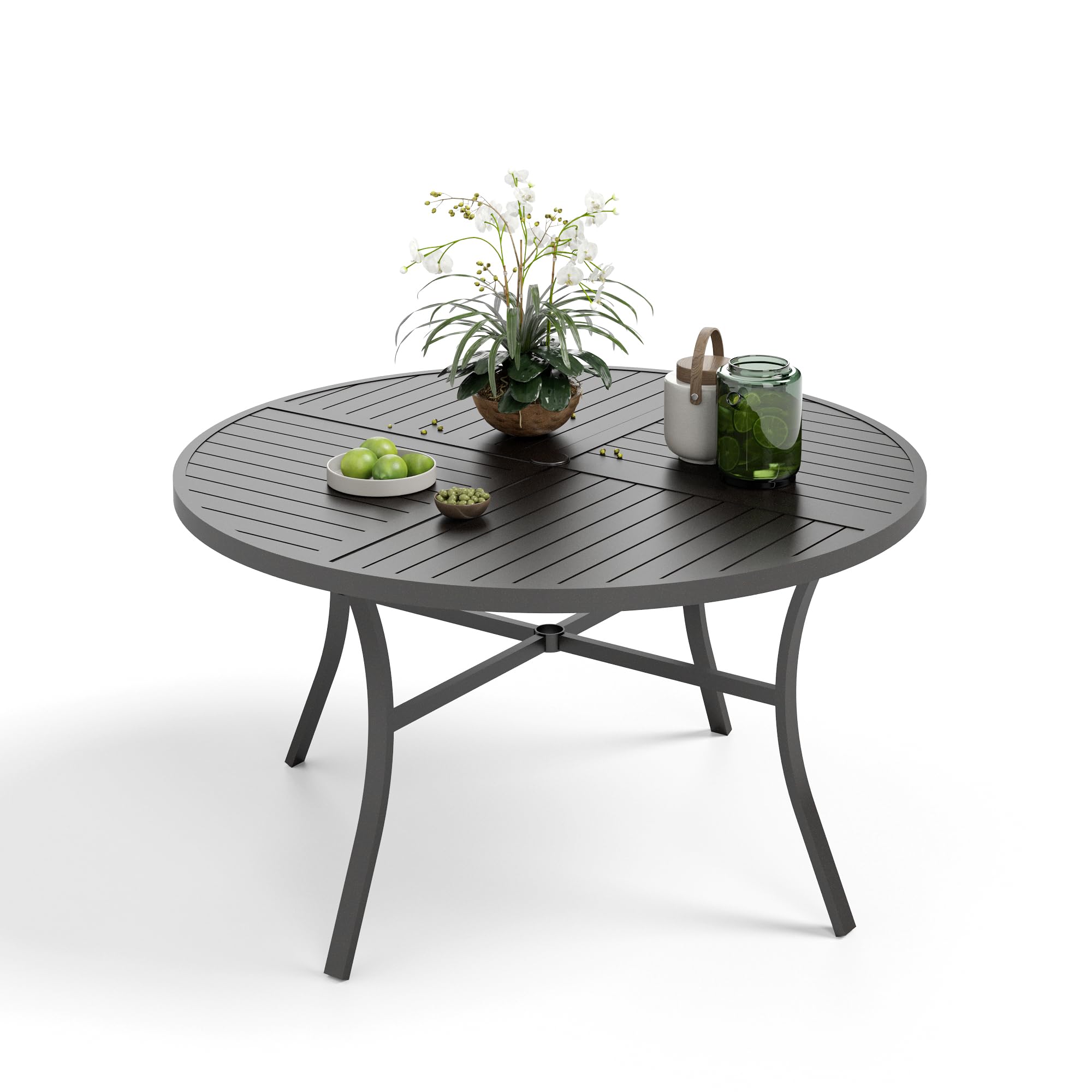 MIXPATIO Patio Round Table w/Umbrella Hole, Metal Table for 6, Black