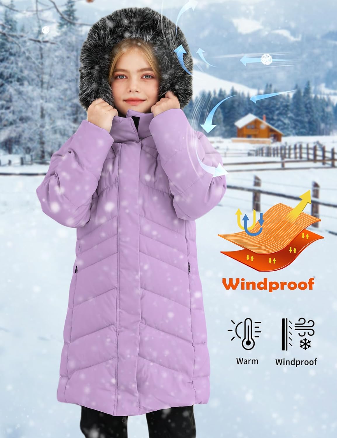 Yimoon Girl's Winter Coat Water-Resistant Warm Long Quilted Puffer Jacket Fleece Lined Hooded Parka Snow Coats - Image 4