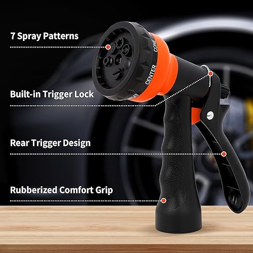 Miniatura 2 de NEXCOVER Boquilla para manguera de jardín, 7 patrones de riego ajustables para manguera de agua, boquilla de rociado de jardín antideslizante para