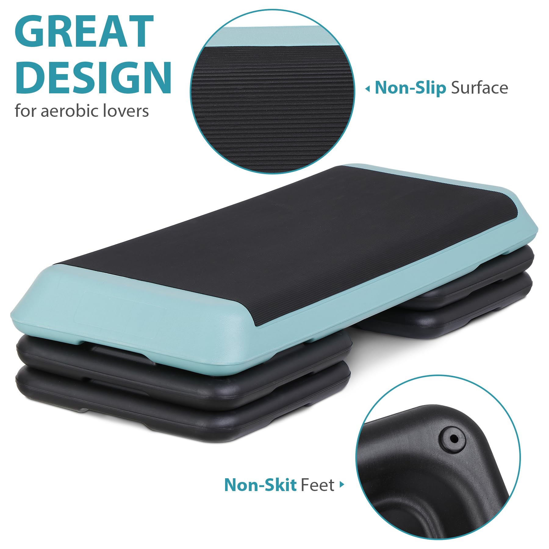 Plataforma aeróbica de 43 pulgadas, escalón de fitness ajustable, con 4 elevadores extraíbles para gimnasio en casa, fuerza cardiovascular y entrenamiento