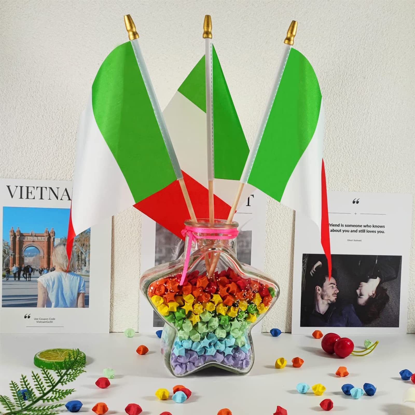Bandiera dell'Italia a Manovella Con Bastoncino - Mini Bandiere Italiane 10 PCS