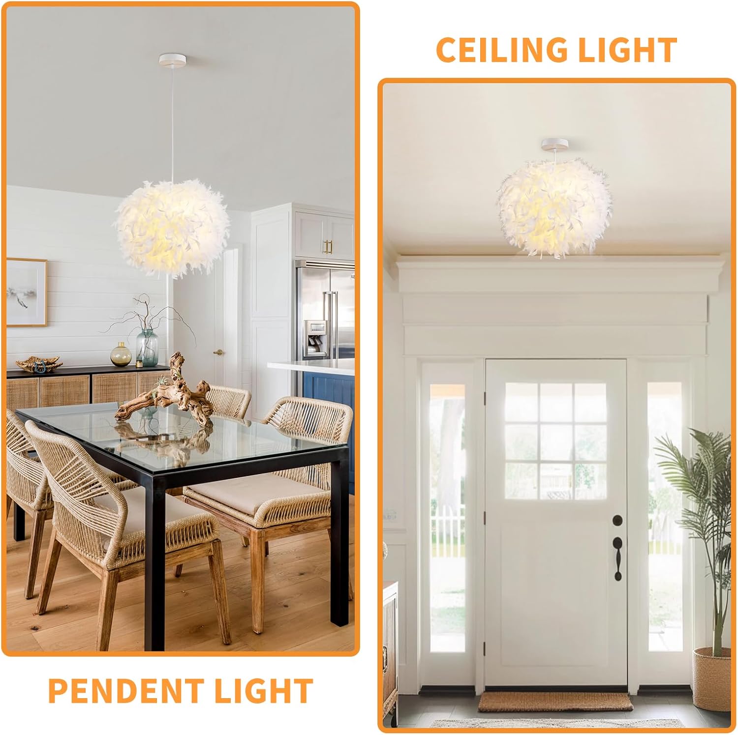 NZV White Feather Pendant Light for Bedroom 15.8in Modern Feathers Chandelier Light Fixture for Girls Room Romantic White Hanging Ceiling Lighting for Dining Room Kitchen Island Foyer Hallway