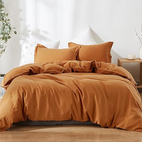 Simple&Opulence Juego de funda de edredón de lino francés de 104 x 98 pulgadas, 3 piezas (1 funda de edredón, 2 fundas de almohada), mezcla de lino
