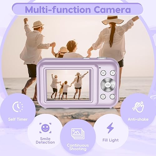 Miniatura 10 de Cámara digital, FHD 1080P para niños, cámara de apuntar y disparar de 44 MP, zoom 16X, cámara compacta de fotografía pequeña para niños con tarjeta