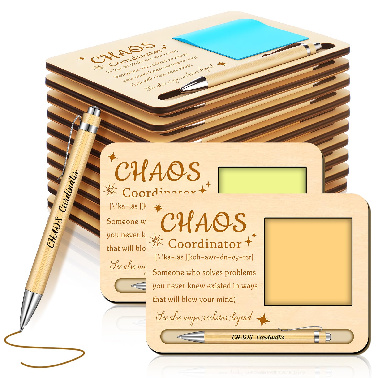 Kosiz 10 Set Wooden Sticky Note Holder Kit, Chaos Coordinator, Wood Color