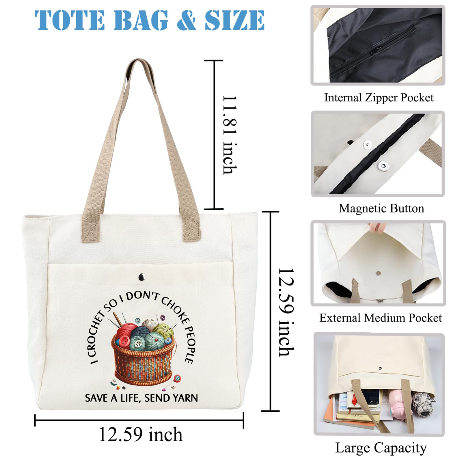PLITI Crochet Gift For Crochet Lover Knitting Lover Gift I Crochet So I Don't Choke People Save A Life Send Yarn Tote Bag (Crochet So Yarn TBU) - Image 2