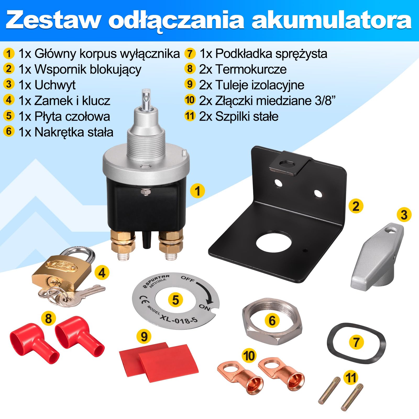 Spurtar Przełącznik akumulatora samochodowego 12 V, 24 V, 36 V, zestaw Vergrendelplaat 500A Batterij hoofdschakelaar, izolator voor Auto, Vrachtwagen, wiązanie, Camper, Boot, Graafmachine Tractor,