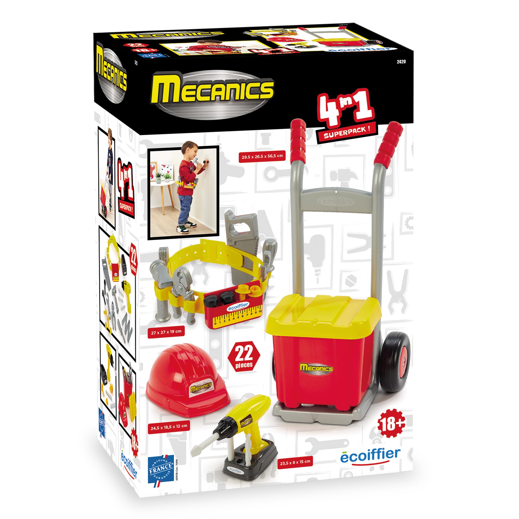 Ecoiffier Spielzeug - 2420-4-in-1 Handwerker Set - Rollenspiele für Kinder - Ab 18 Monaten - Herkunft Frankreich Garantiert