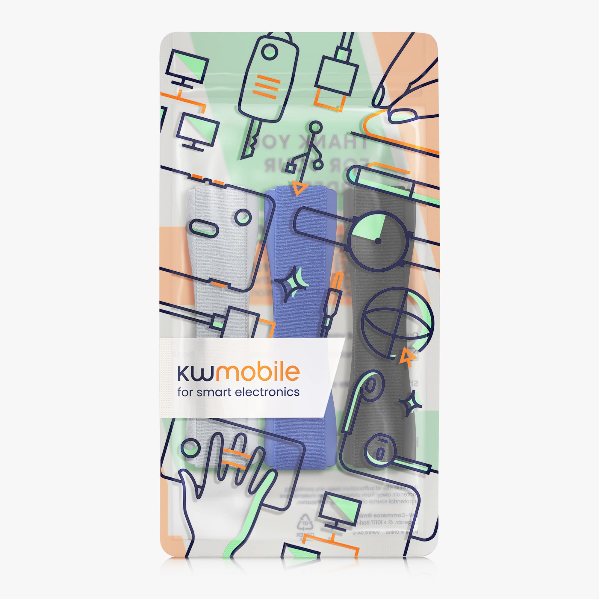 Kwmobile Supporto Dita per Tablet Set 3x Sostegno Adesivo Fascetta Elastica Impugnatura Mano Universale Compatibile con iPad Galaxy-Tab - nero/blu scuro/argento
