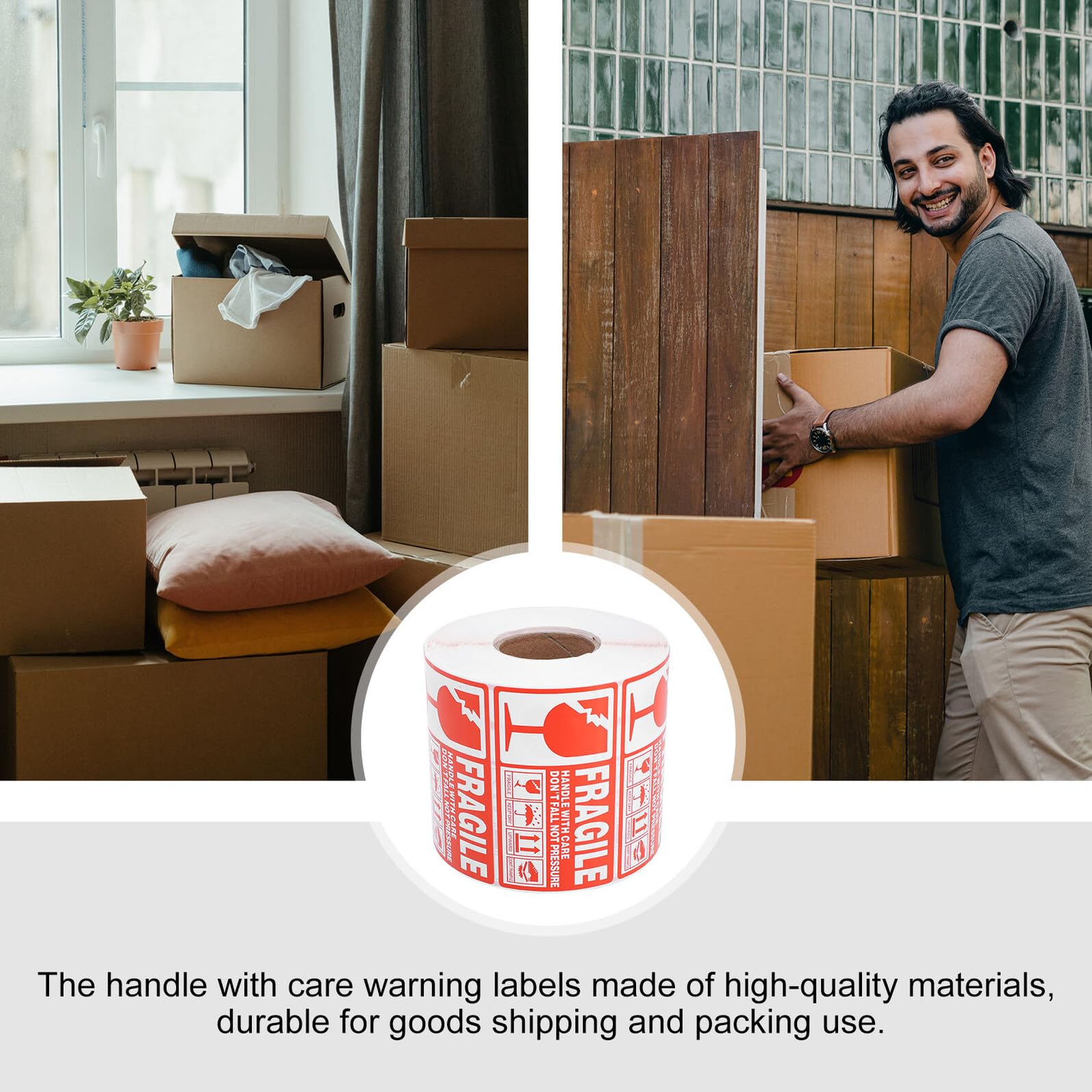 COHEALI Etichette Adesive Fragili per Imballaggio e Spedizione Avviso Maneggiare con Cura 90X50Mm Rotolo da 1000 Pezzi Adesivi per Scatole e Pallet Alta Visibilità e Facile