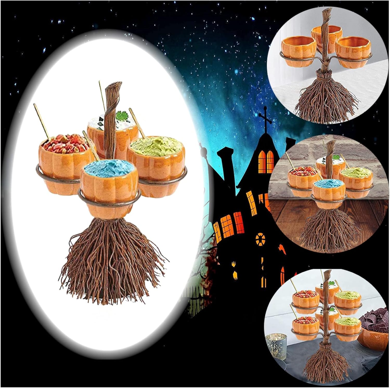 FEER Halloween Serving Trays, Bowl Rack for Halloween Home Party, Broomstick Candy
