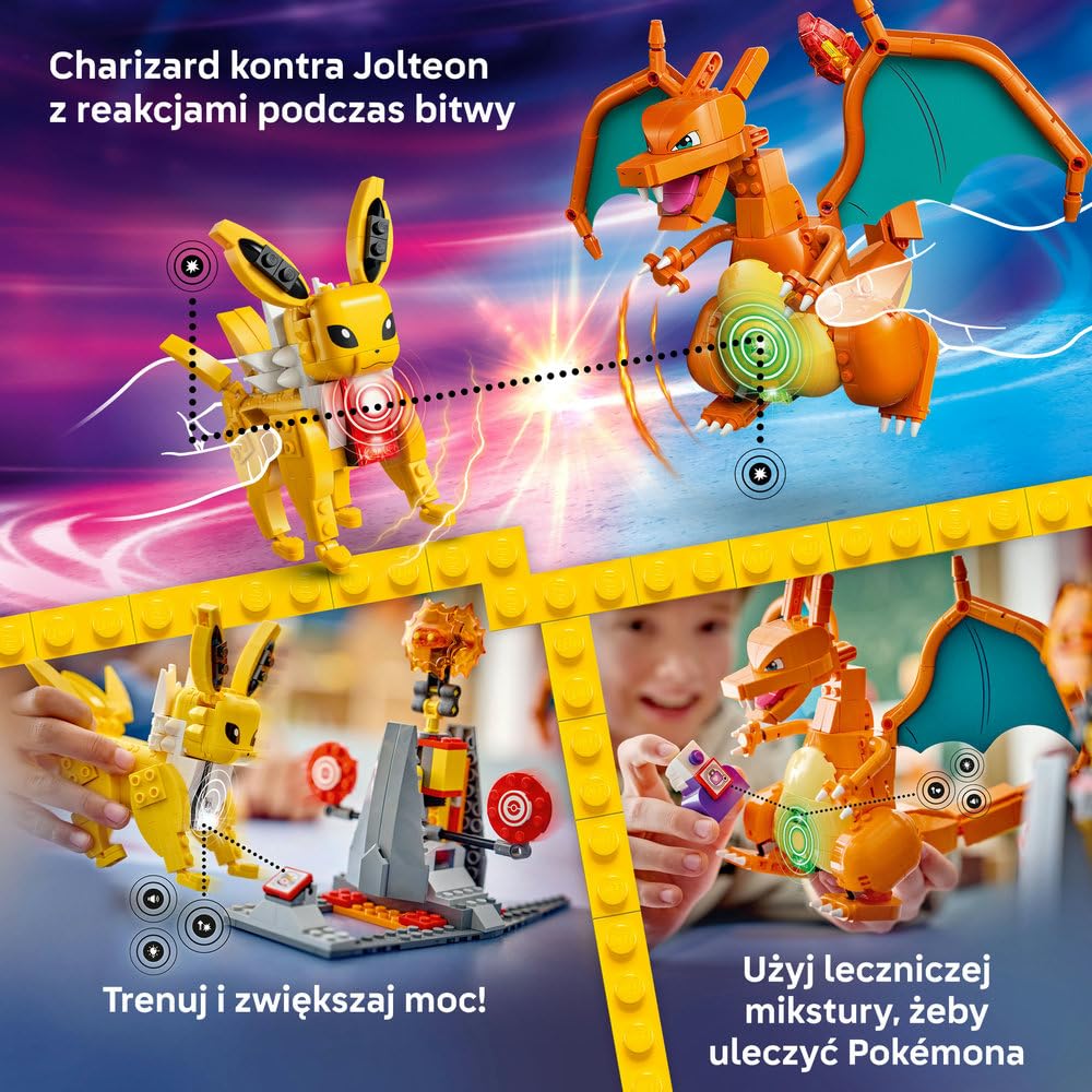 LEGO Pokémon SMART Play: Charizard kontra Jolteon — ostateczna bitwa 72167 | Interaktywna zabawka z Pokémonami, zestaw Wszystko w jednym, 2 SMART klocki, 4 Tagi i ładowarka, dla dzieci 8+, 751 elementów