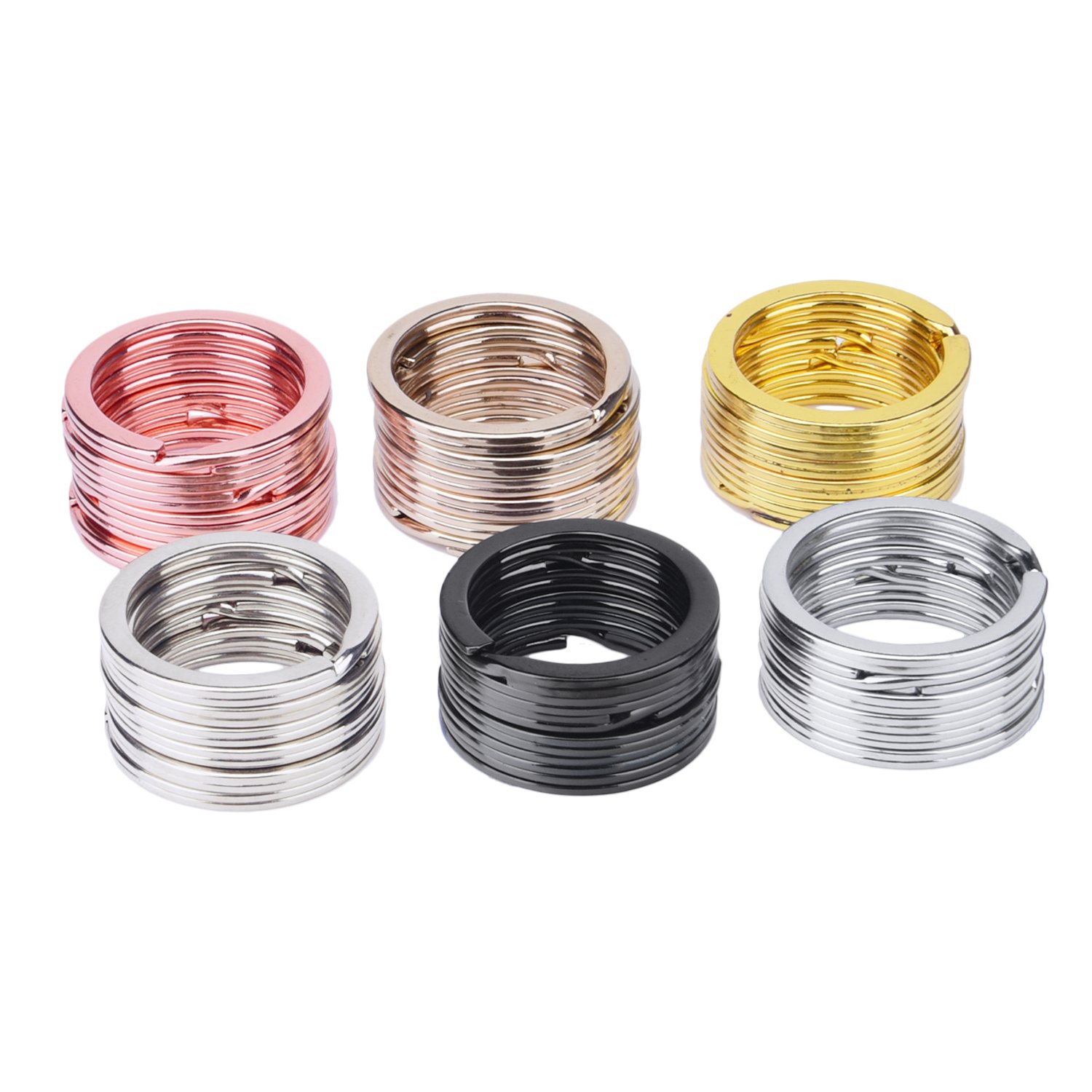 Yueton 30 Pezzi Anelli Portachiavi Piatti In Metallo - Multicolore (Oro, Argento, Nero, Rosa) 2,5 Cm - Per Chiavi, Fai Da Te, Artigianato