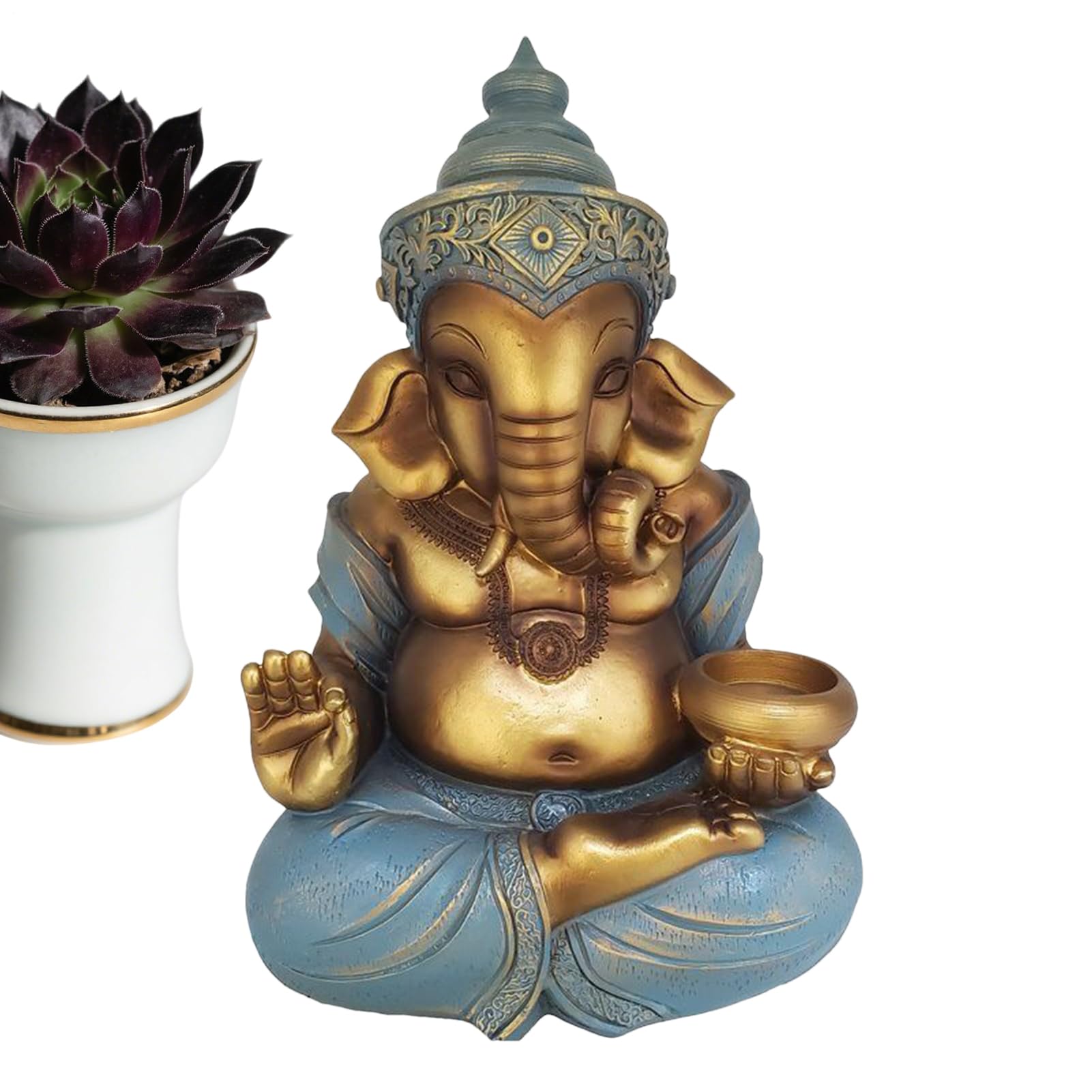 Décor de bureau zen avec statue de dieu hindou et porte-bougie pour une ambiance de travail calme