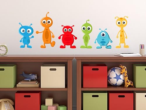 Alien - Juego de 6 adhesivos para pared diseño de alienígenas 3 tamaños diferentes Tela Multicolor S