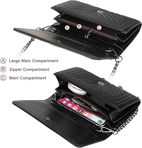 Miniatura 4 de Black Leather Quilted Crossbody Bags for Women Chain Shoulder Bag Cell Phone Wallet Strap Iphone Cross body Purse Handbag