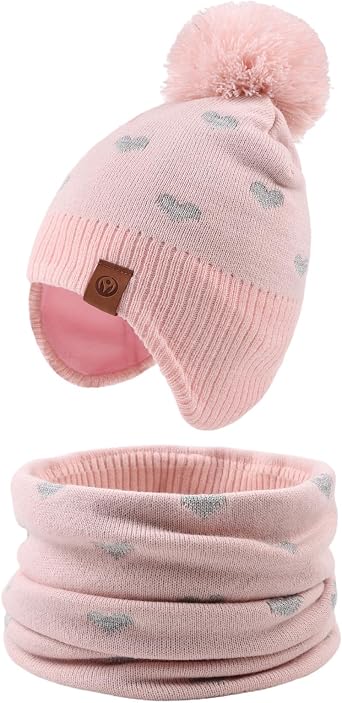 JANGANNSA Knitted Baby Hat Scarf Winter Warm Boy Girl Beanie Fleece Lining