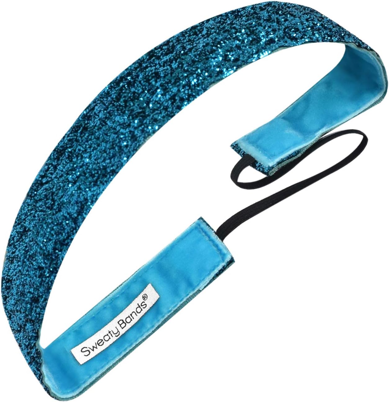 Sweaty Bands Womens Girls Headband - Non-Slip Velvet-Lined Fitness Sparkle Hairband - Viva Diva Turquoise 1-Inch