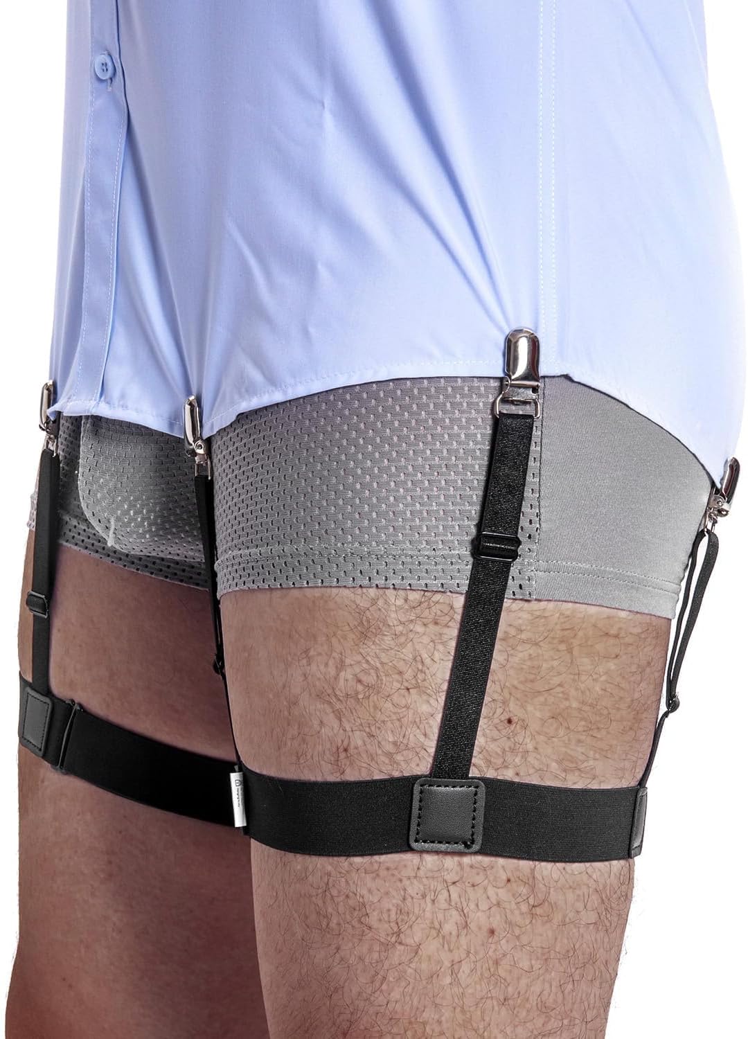 Mens Dress Shirt Stays Leg Thigh Suspender Garters Keep Shirt Tucked in with Non-slip Locking Clamps (A metal)