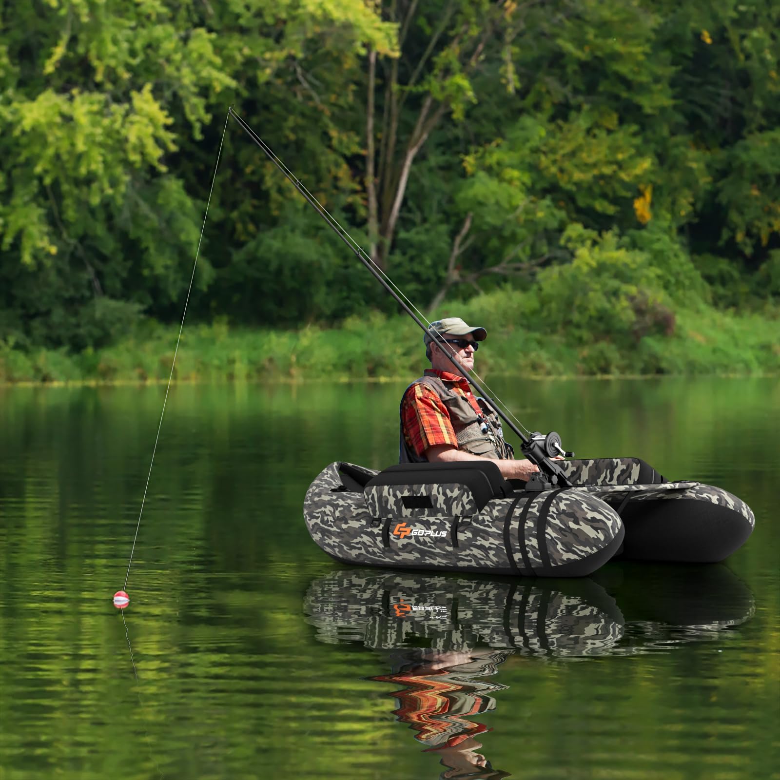 GOPLUS Barca Hinchable para Pesca, Barco Inflable con Portacaña, Remo de Aluminio, Bomba sin Motor,Respaldo Ajustable， Bote Hinchable para Adults, Carga 150 kg