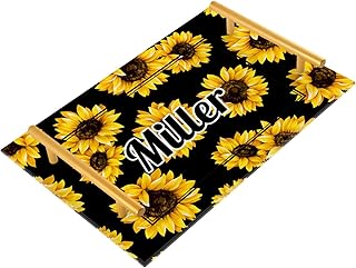 Black Sunflowers Custom Bathroom Vanity Tray for Countertop Personalized Decorative Trays with Handles Acrylic Hand Towel Tray for Shampoo Perfume Home Decor