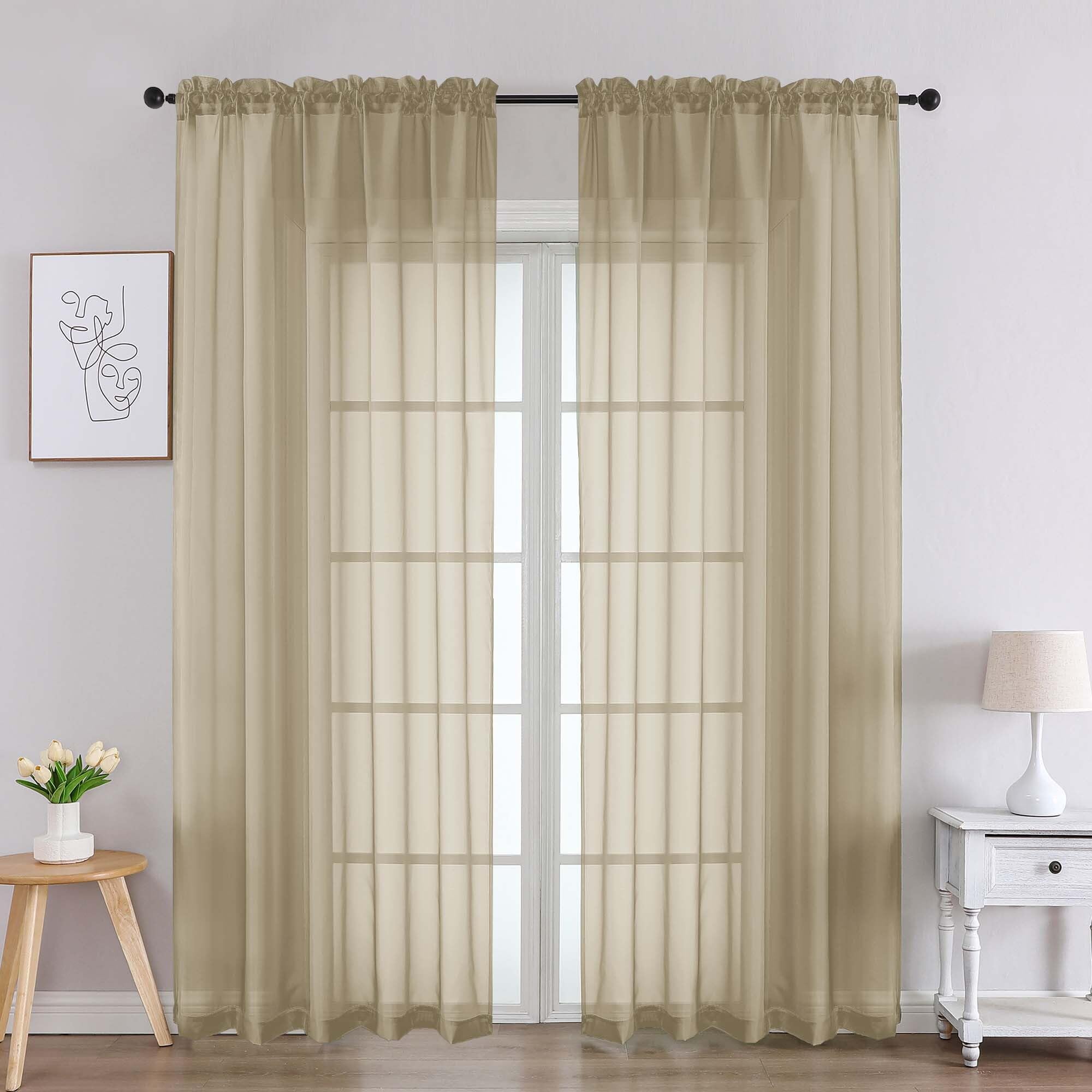 Chyhomenyc Taupe Sheer Curtains 84 Inches Long 2 Panels, Light Filtering Taupe Curtains for Living Room, Soft Gentle Voile Rod Pocket Bedroom Window Drapes, 59Wx84L Inch, 2PCS