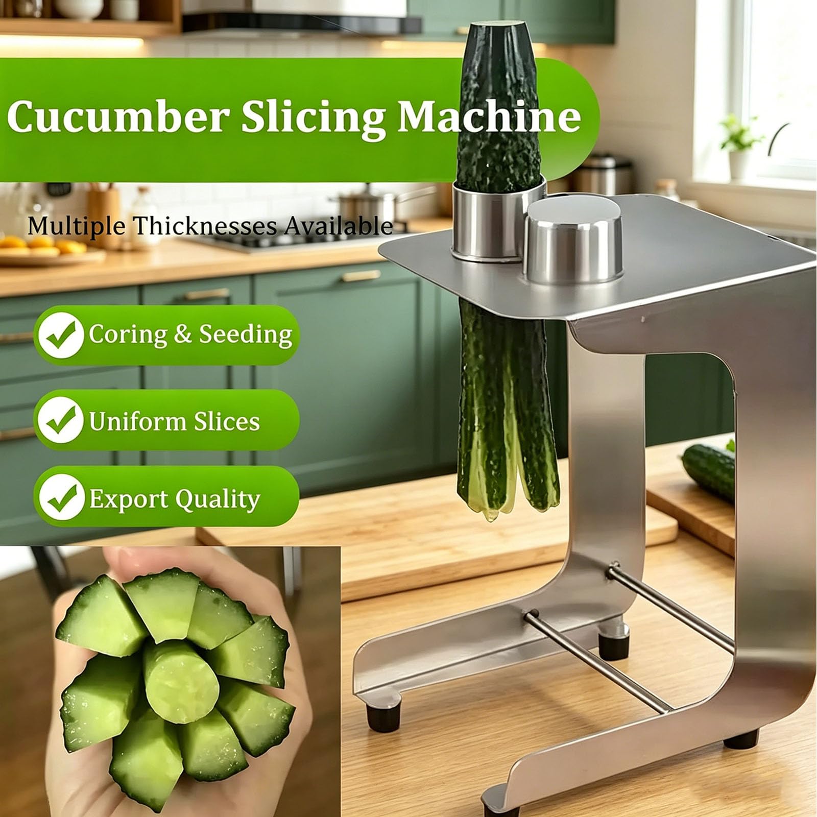 JOSBY Affettatrice Manuale per Cetrioli, Base Antiscivolo, in Acciaio Inox 304, Affettatrice Professionale per Verdure, velocità di Taglio 10 Fette al Minuto, Diametro di Taglio 45 Mm, Ideale per